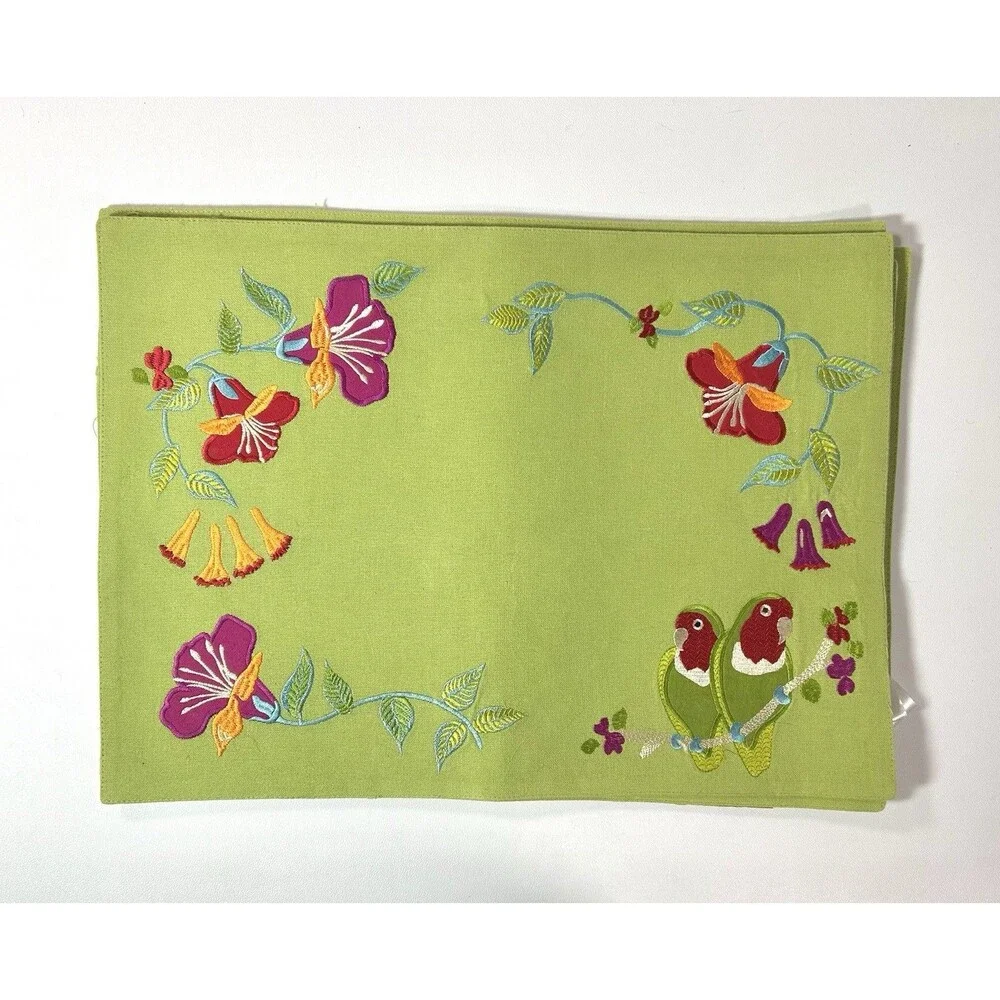 Set of 4 Place Mats Table Mats Placemat Grass Green Floral Tropical Bird Kohls